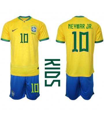 Brasilien Neymar Jr #10 Hemmaställ Barn VM 2022 Kortärmad (+ Korta byxor)